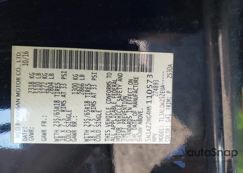 2017 Nissan Murano S/Sl/Sv/Platinum from USA, damaged, VIN 5N1AZ2MG4HN110573